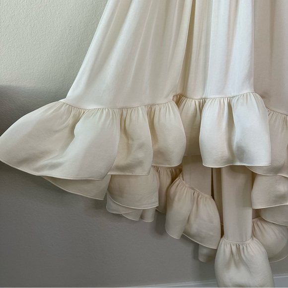 Alexis Alfi Ruffled High Low Dress Gown White SZ L - Picture 5 of 11